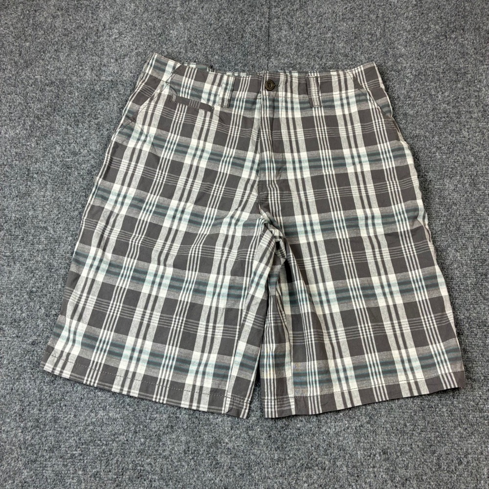 Airwalk Men Plaid Shorts Grey White Teal Size 32 Flat Front Casual Skateboarding